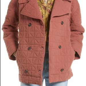 Treasure & Bond Women's Double Breasted Diamond Quilted Cotton Jacket Rust Coat